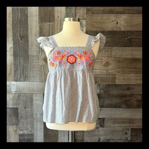 Puebla striped ruffle sleeve top large floral western festival coastal cowgirl